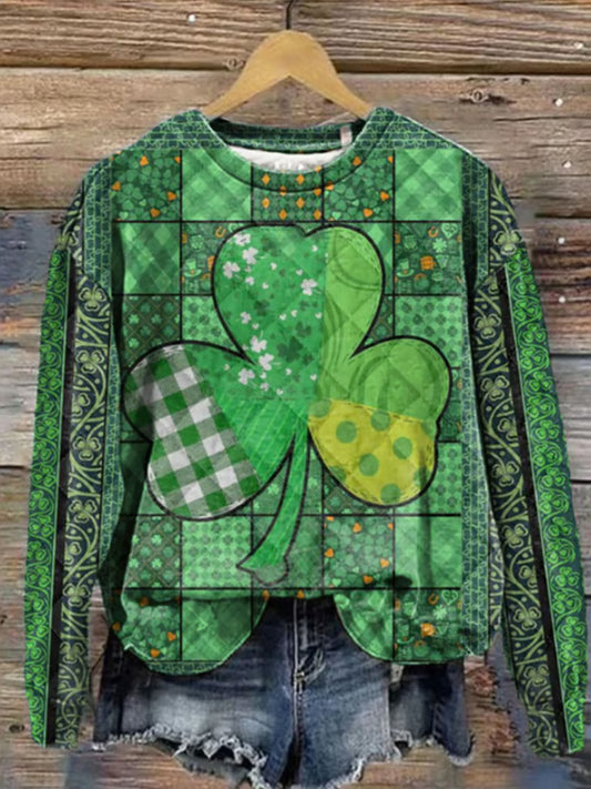 Comstylish Women's St. Patrick's Day Shamrock Art Print Casual Sweatshirt