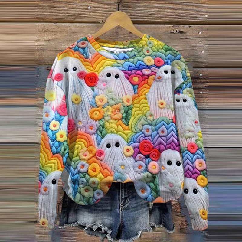 Women's Halloween Colorful Ghost Print Sweatshirt artswardrobe