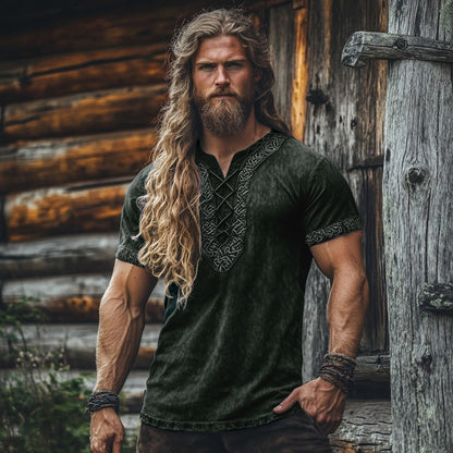 Men's Viking Tribal Celtic Embroidered Art Linen Shirt artswardrobe