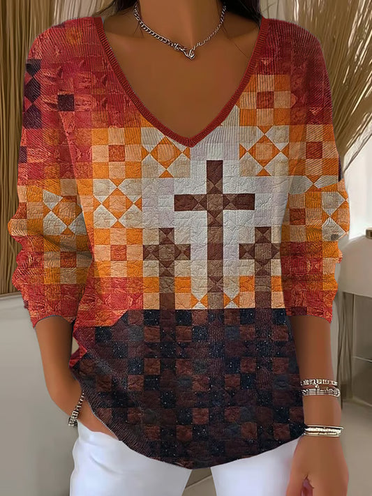 Women's Casual Autumn Faith Striped Long Sleeve Top artswardrobe