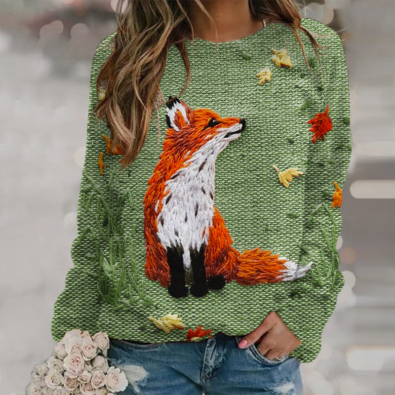 Fall Fox Autumn Art Print Knitted Pullover Sweater artswardrobe
