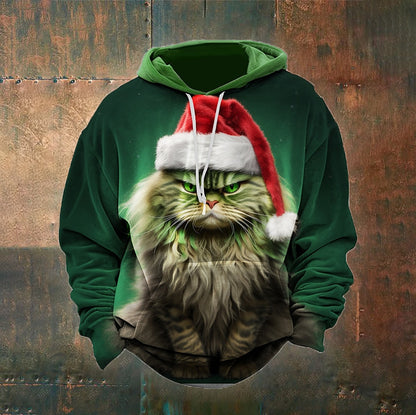 Men's Santa's Cat Christmas Pattern Pocket Hoodie elevenforest