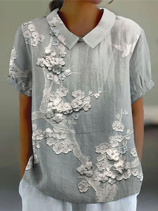 Women's Casual Lace Floral Embroidery Print Shirt