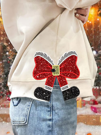 Comstylish Women's Shiny Christmas Side Bow Print Casual Sweatshirt