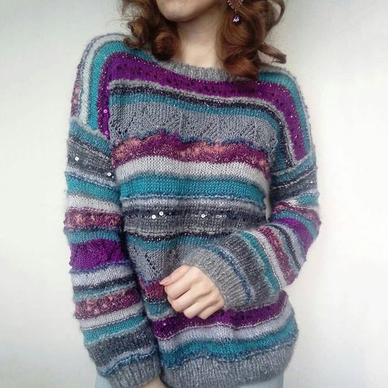 Casual Purple Striped Sequin Sweater elevenforest