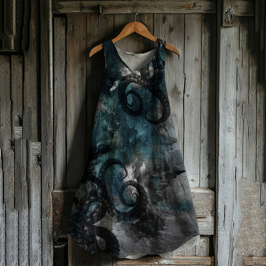 Comstylish Japanese Octopus Gradient Art Linen Tank Dress