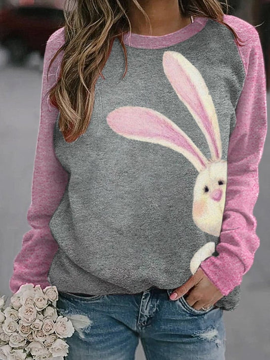 Women's Cute Easter Egg Bunny Print Sweatshirt