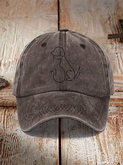 Unisex Casual Pet Dog And Cat Print Washed Hat elevenforest