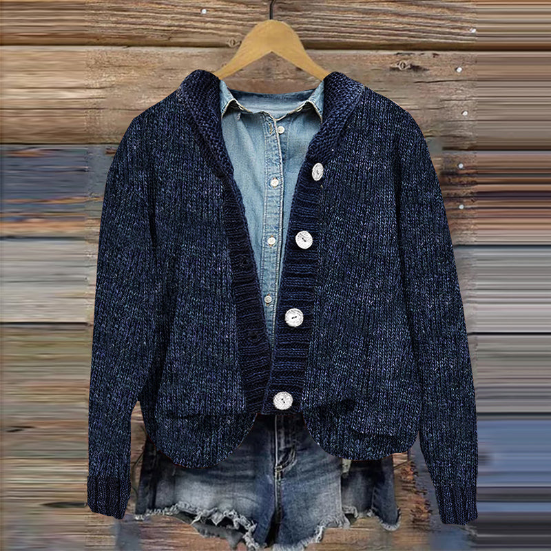 Vintage Solid Button Hooded Knitted Cardigan elevenforest