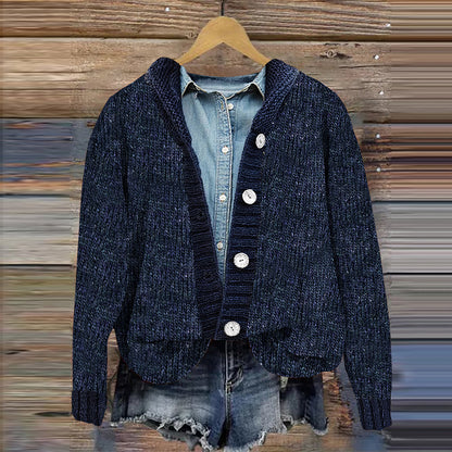 Vintage Solid Button Hooded Knitted Cardigan elevenforest