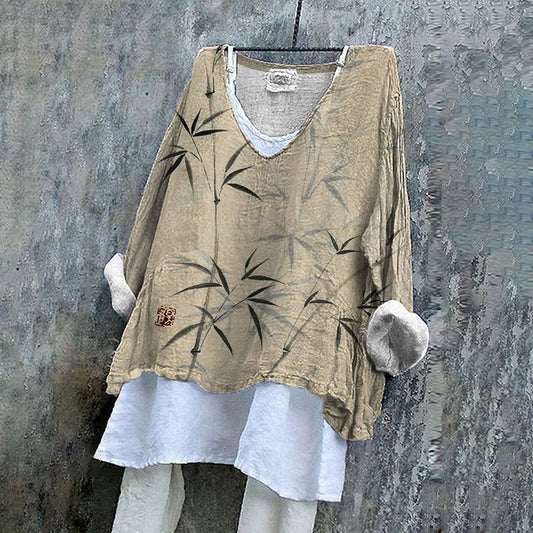Comstylish Women's Japanese Art Bamboo V Neck Shirt