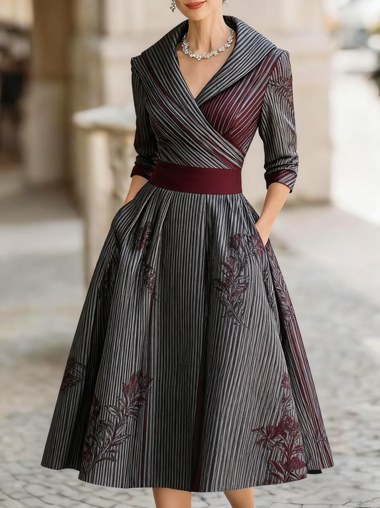 Women's retro cold jacquard print medium and long dress