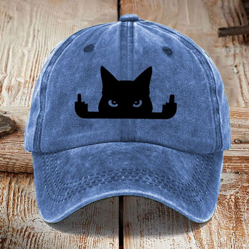 Comstylish Japanese Art  Black Cat In Contempt Print Washed Sun Hat