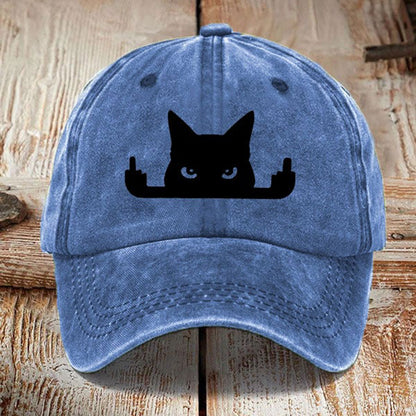 Comstylish Japanese Art  Black Cat In Contempt Print Washed Sun Hat
