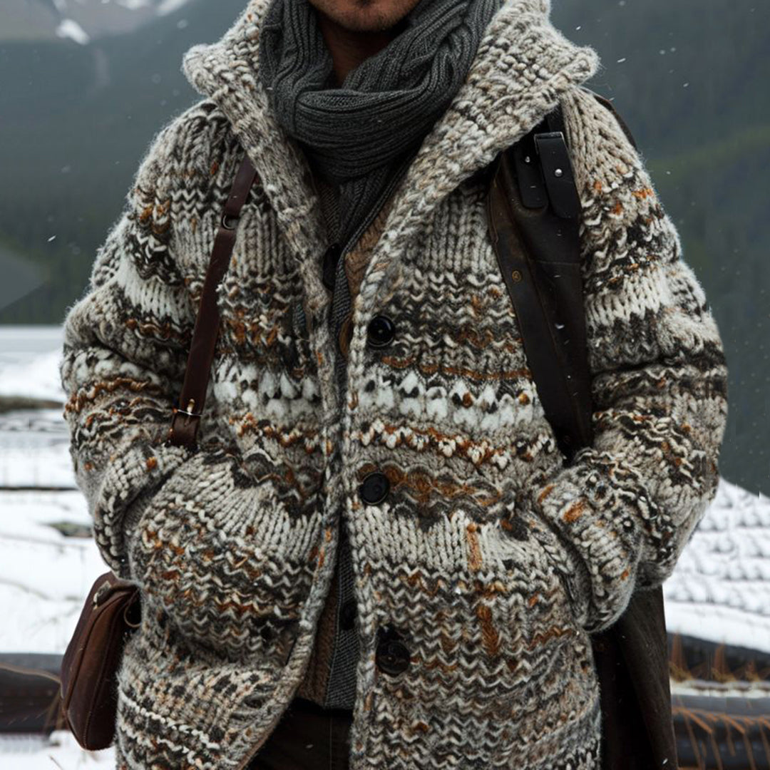 Men's Fairman Island Vintage Striped Pattern Hooded Cardigan artswardrobe