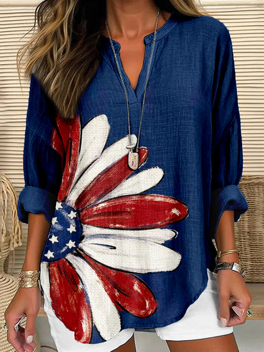 Comstylish Flag Inspired Daisy Linen Blend Cozy Shirt