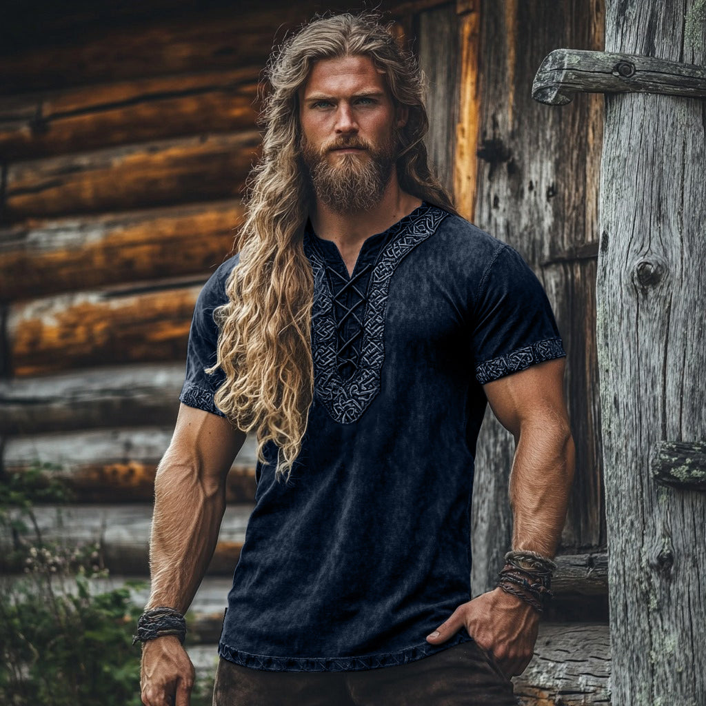 Men's Viking Tribal Celtic Embroidered Art Linen Shirt artswardrobe