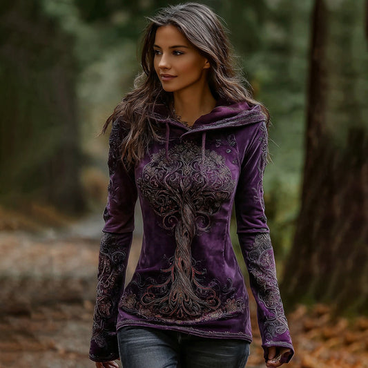 Comstylish Women's Vintage Viking Tree Of Life Pattern Plush Cozy Hoodie