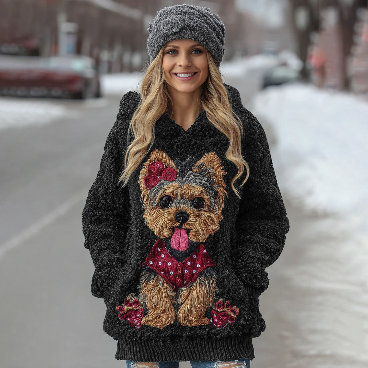 Comstylish Cute Fuzzy Yoshka Puppy Soft Hooded Sweater