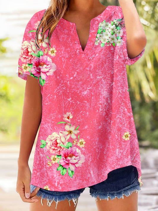Comstylish Women's Casual Floral Print Cotton and Linen T-Shirt