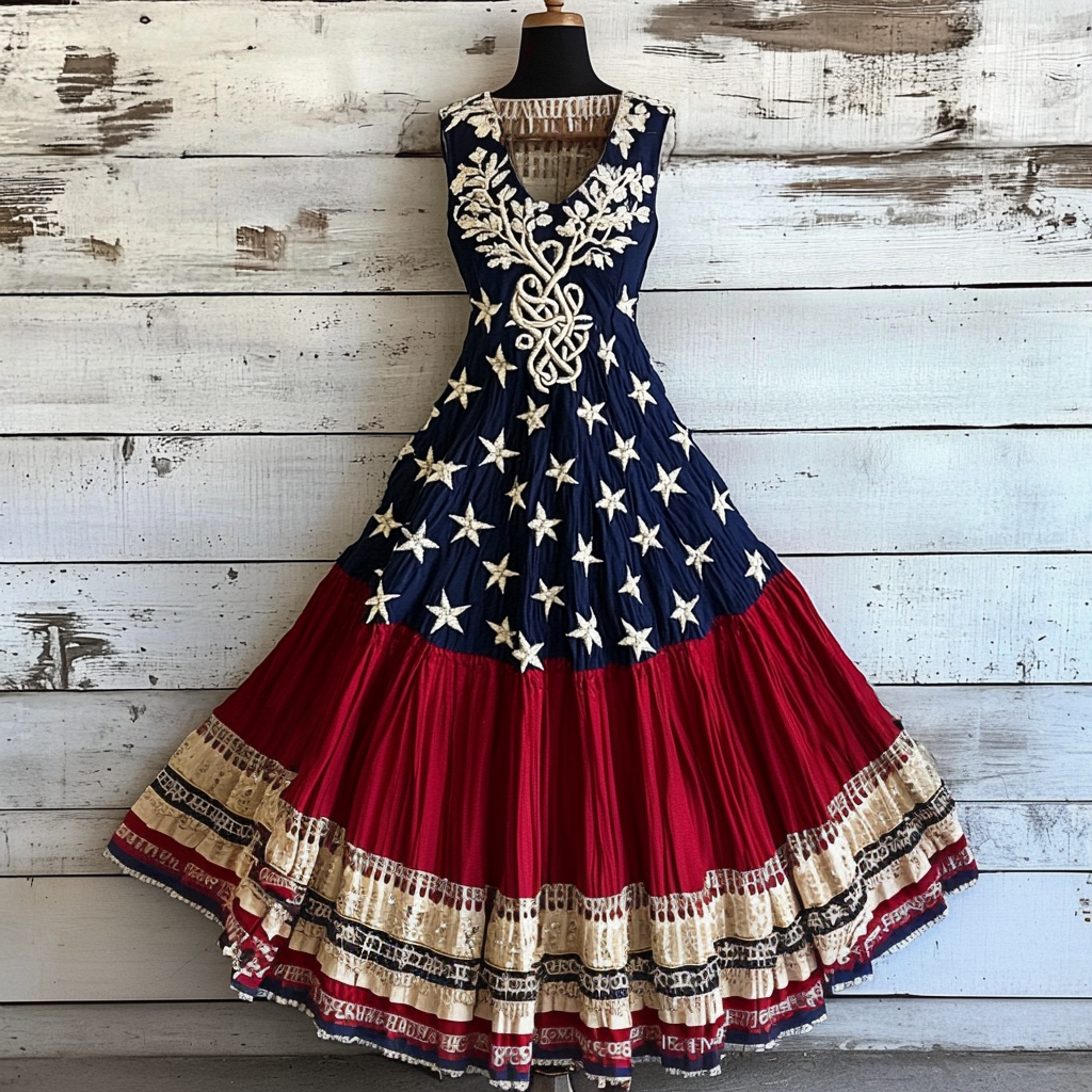 Women's Vintage Independence Day With Celtic Life Of Tree Art Linen Midi Dress artswardrobe