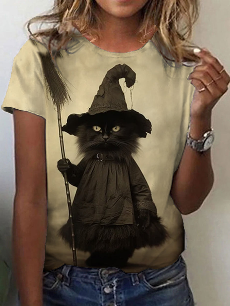 Comstylish Halloween Cat Wizard T-Shirt