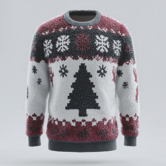 Comstylish Men's Christmas Tree And Snowflake Comfortable Crew Neck Plush Sweatshirt