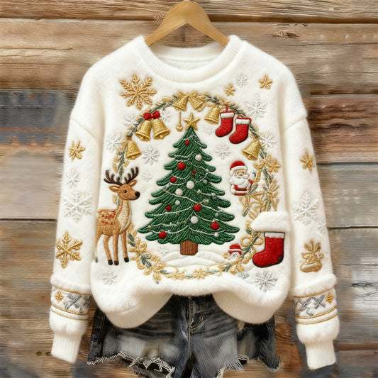 Women's Retro Christmas  Pattern Casual Crew Neck Sweatshirt