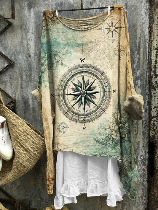Comstylish Vintage Greek Medieval Map Inspired Linen Tunic