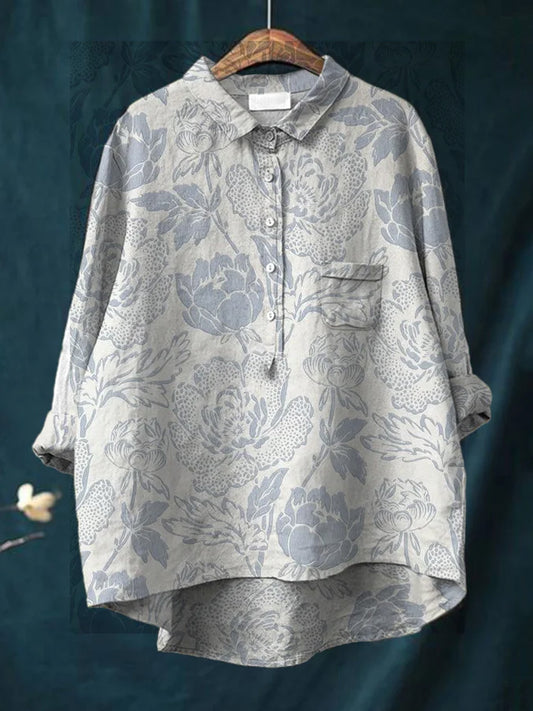 Comstylish Women's Casual Blue Floral Printed Cotton Shirt