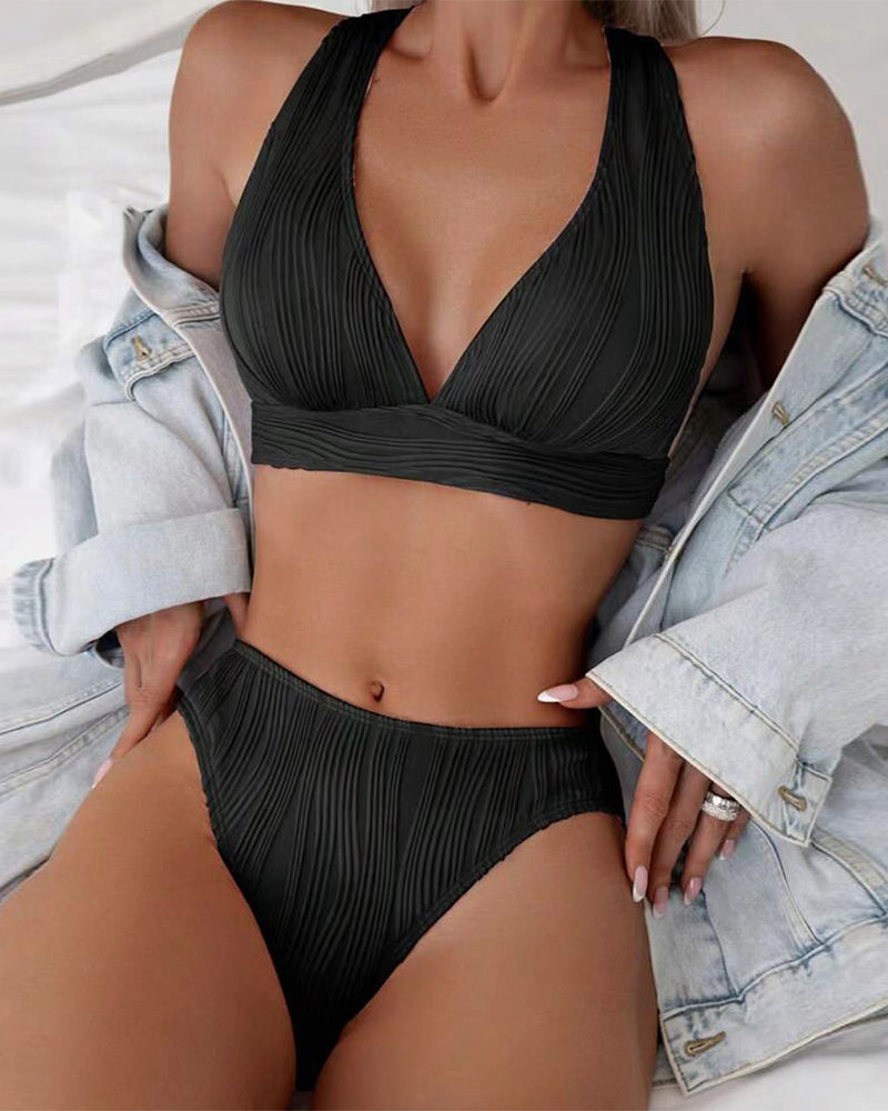 AS | Jednobarevné sexy bikiny s hlubokým výstřihem do V