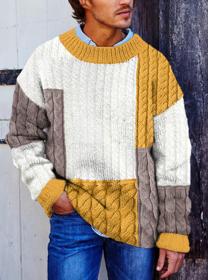 Vintage Vegan Mock Minimalist Pullover Patchwork Warmth Knitted Jacquard Unisex Sweater elevenforest