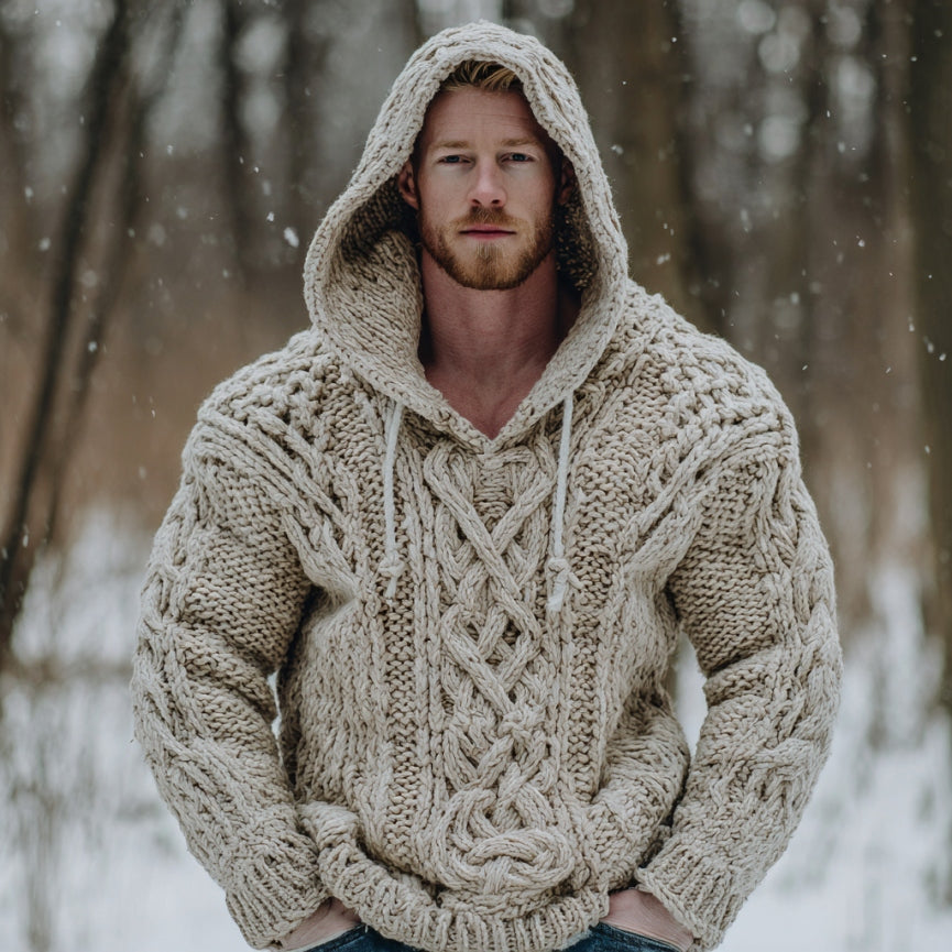 Vintage Fairman Island Jacquard Thick Warm Hooded Sweater elevenforest