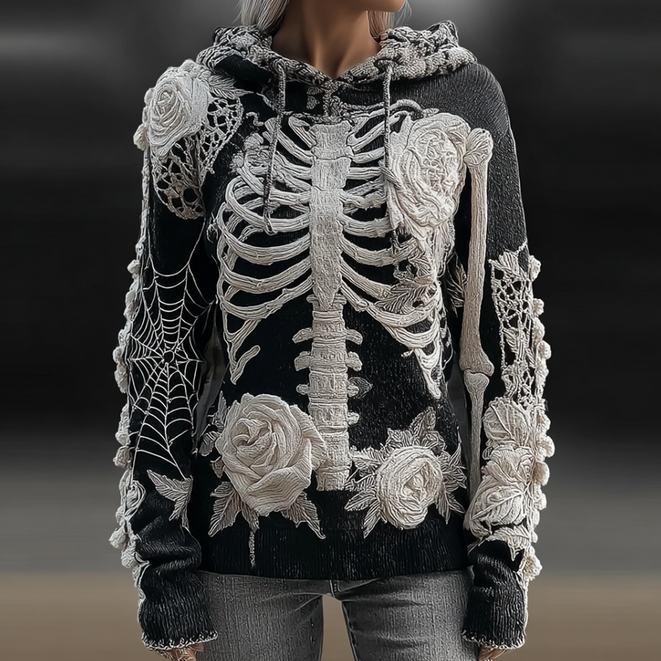 Ladies' Halloween Line Art Dark Style Knit Sweater artswardrobe