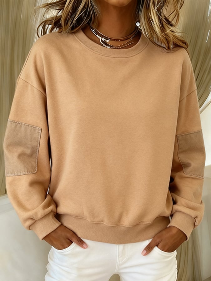 Women'S Casual Round Neck Splicing Pullover Sweatshirt 