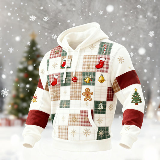 Comstylish Men's Christmas Patchwork Print Casual Hoodie