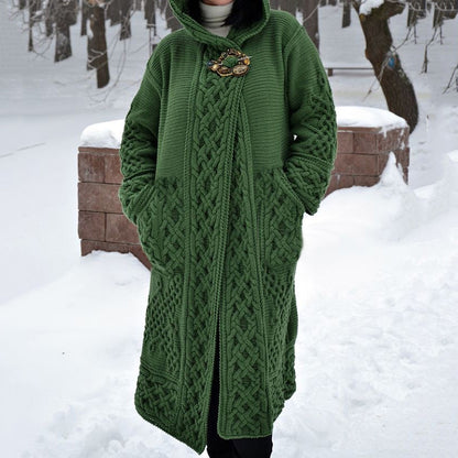Women's Crochet Patchwork Solid Color Hooded Pocket Sweater Cardigan artswardrobe