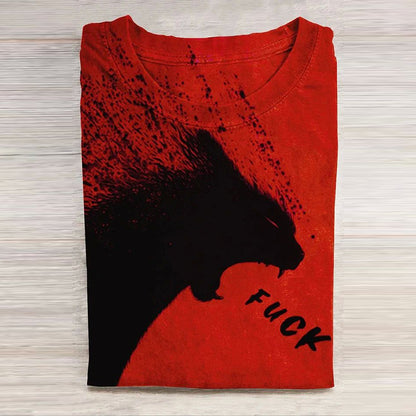 A Cat Yelling Fuck Print Casual T-Shirt elevenforest