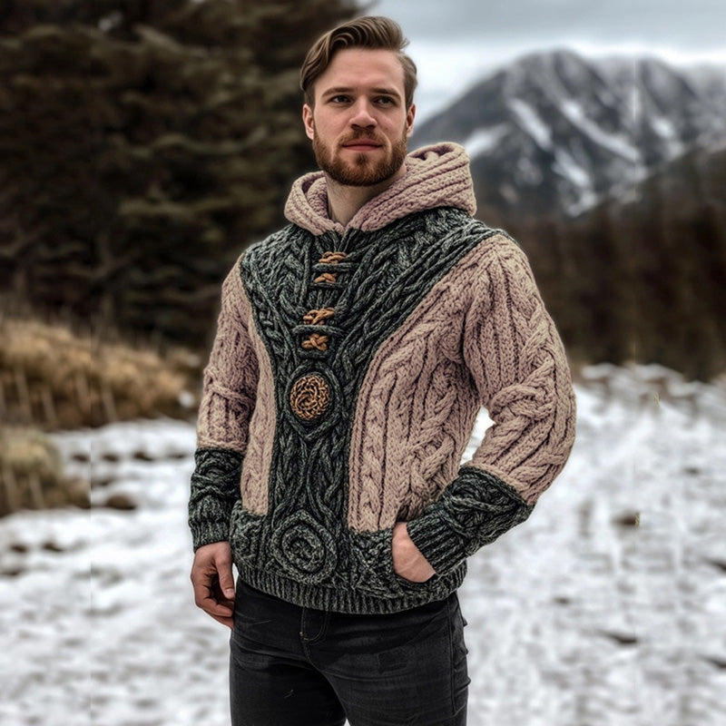 Vintage Celtic Mythology Irish Men's Knit Hooded Sweater artswardrobe