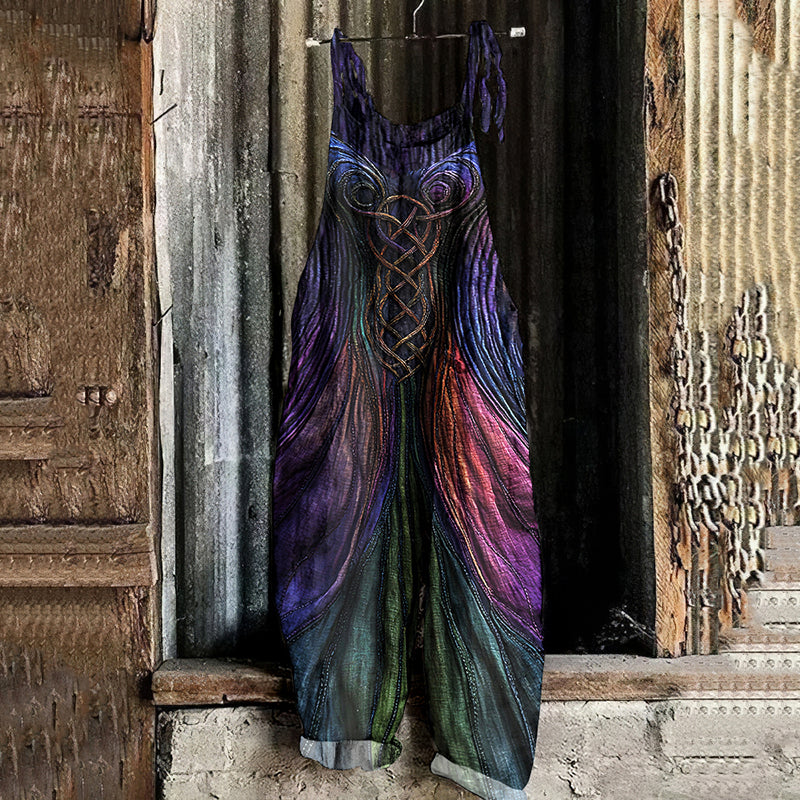 Vintage Viking Celtic Gradient Art Linen Jumpsuit artswardrobe