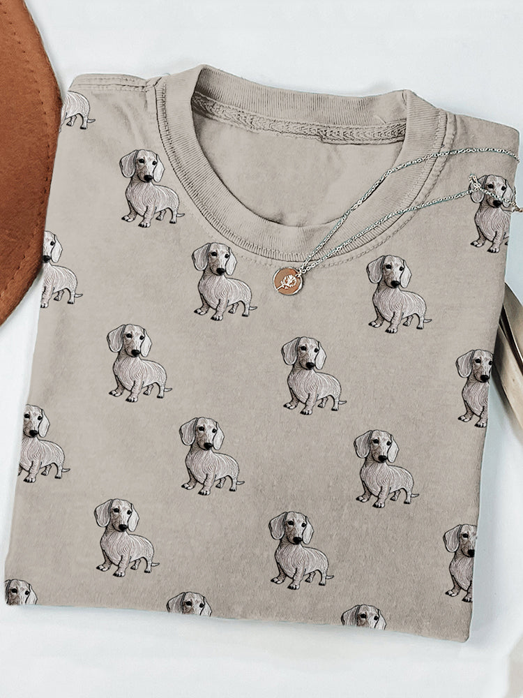 Comstylish Cute Dachshund Embroidered Pattern Comfy T Shirt