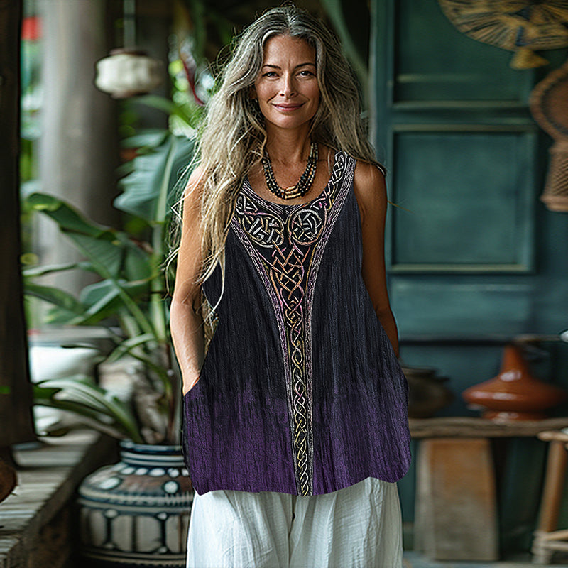 Women's Vintage Viking Celtic Art Linen Tank Top artswardrobe