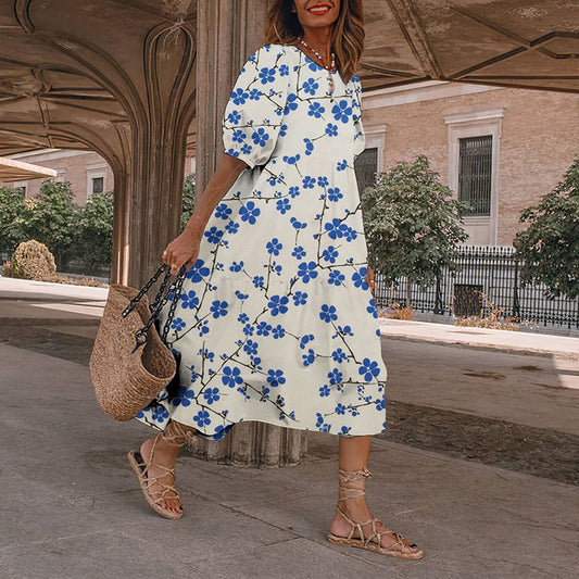 Comstylish Causal Floral Japanese Art And Spring Midi Dress