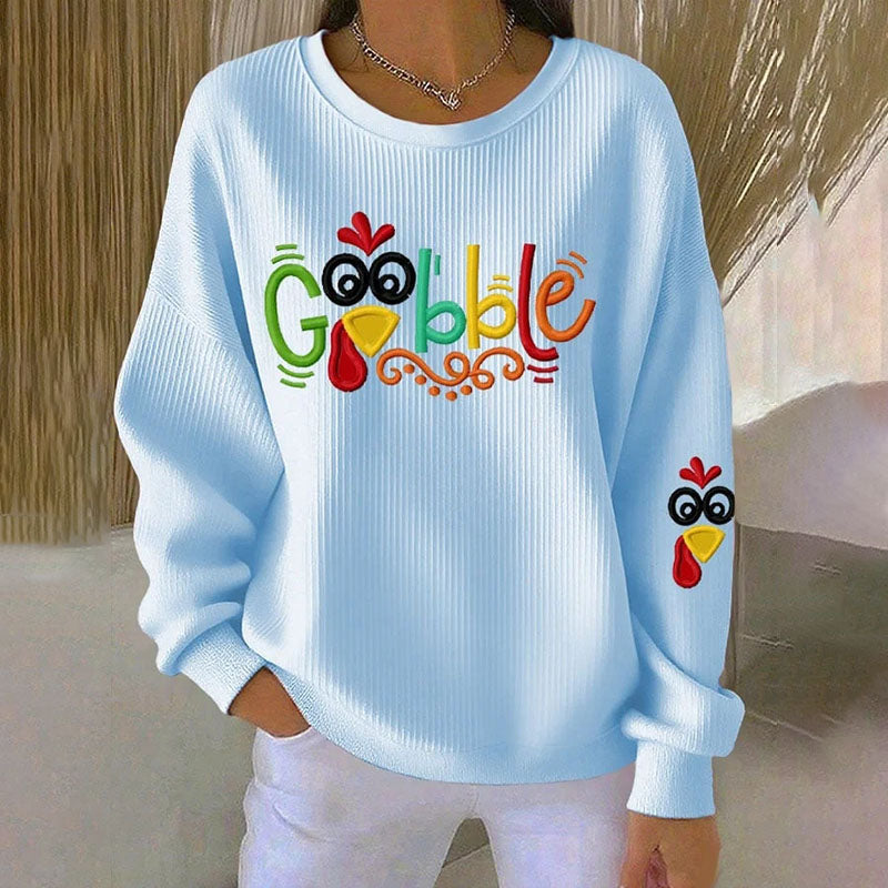Comstylish Women's Gobble Turkey Print Crew Neck Sweatshirt