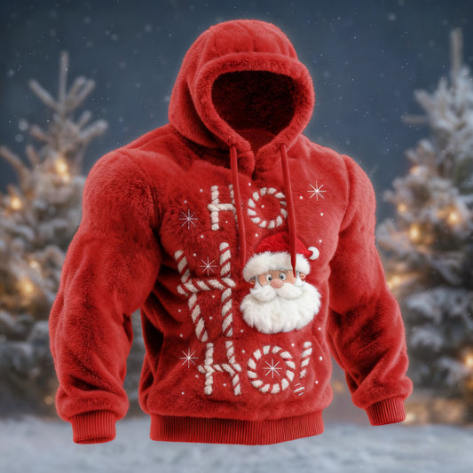 Comstylish Ho Ho Ho Santa Claus Pattern Plush Warm Hoodie