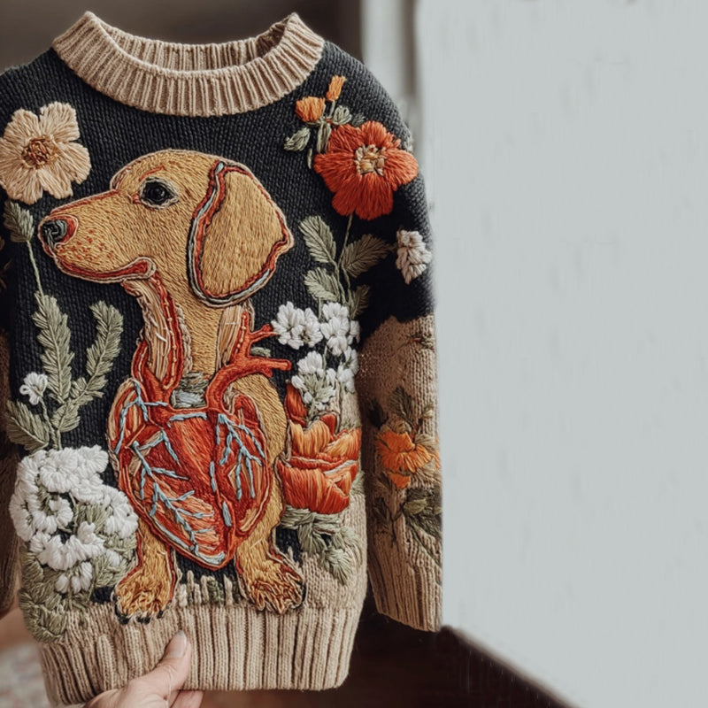 Comstylish Women's Vintage Halloween Anatomy Dachshund And Floral Art Cozy Sweater