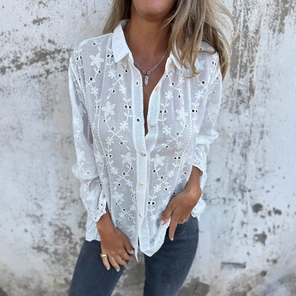 New Embroidered Lace Cotton Linen Women's Shirt artswardrobe