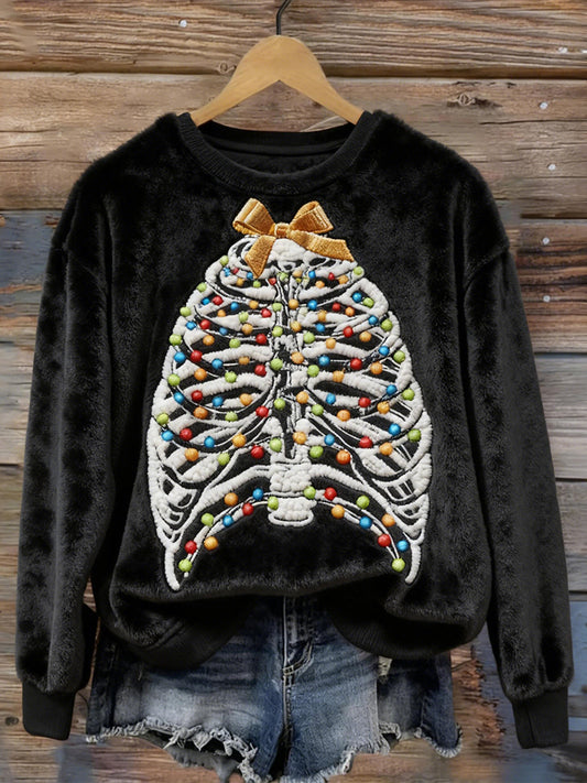 Comstylish Christmas Lights Tangled Skeleton Cozy Plush Sweatshirt