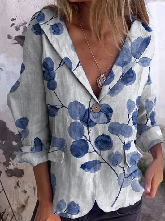 Women's Vintage Art Floral Linen And Cotton Pocket Coat