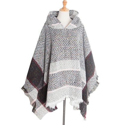 Vintage Herringbone Hooded Pullover Shawl elevenforest